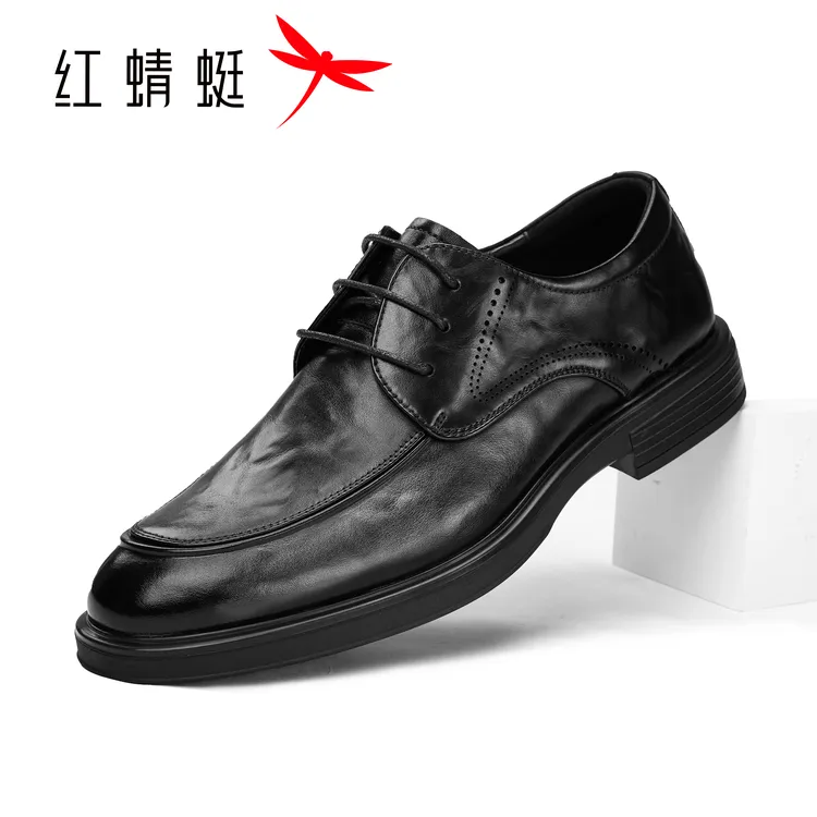 红蜻蜓皮鞋男款爆款2025新款牛皮真皮男鞋秋冬款英伦休闲男士皮鞋