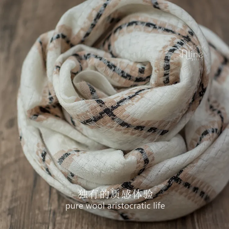 围巾羊毛【冬日温柔系】奶白与驼色交织秋冬女士亲肤手感高端披肩