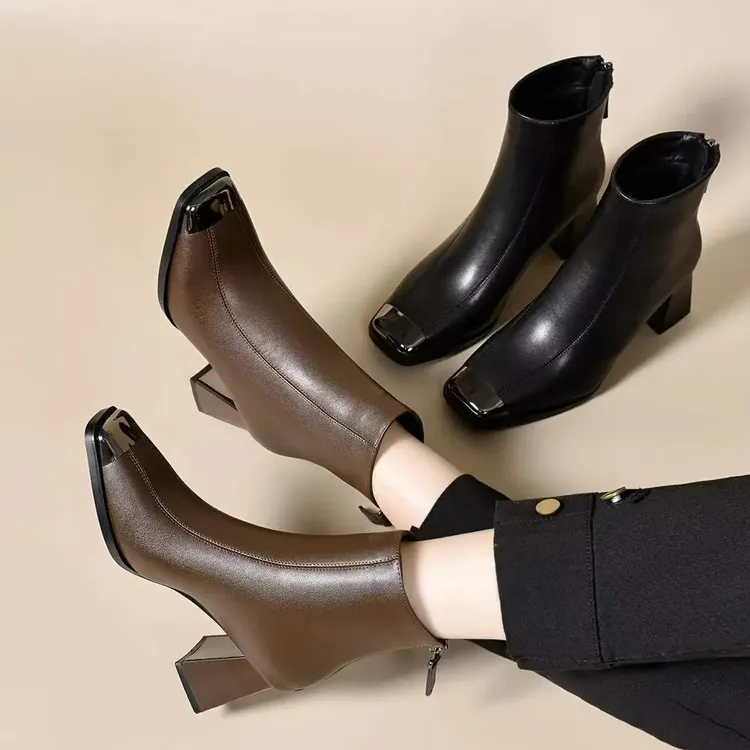 【专柜】爆款短靴瘦瘦靴真牛皮马丁靴棉靴女士小个子裸靴单靴新款商品图