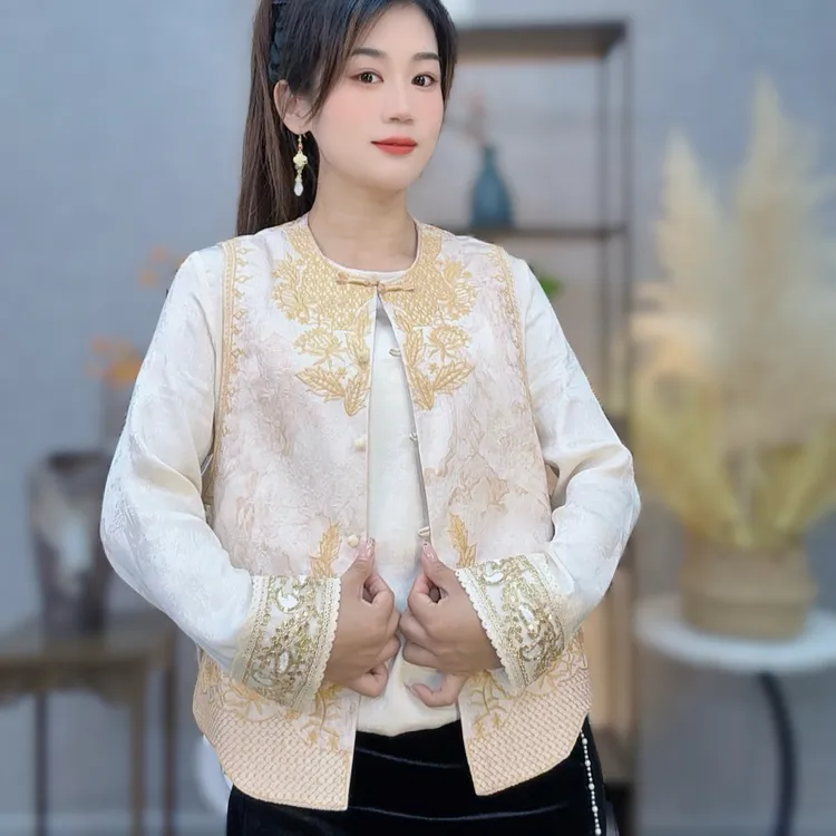 中式女装国风提花马甲刺绣2025重工新款复古坎肩无袖背心上衣