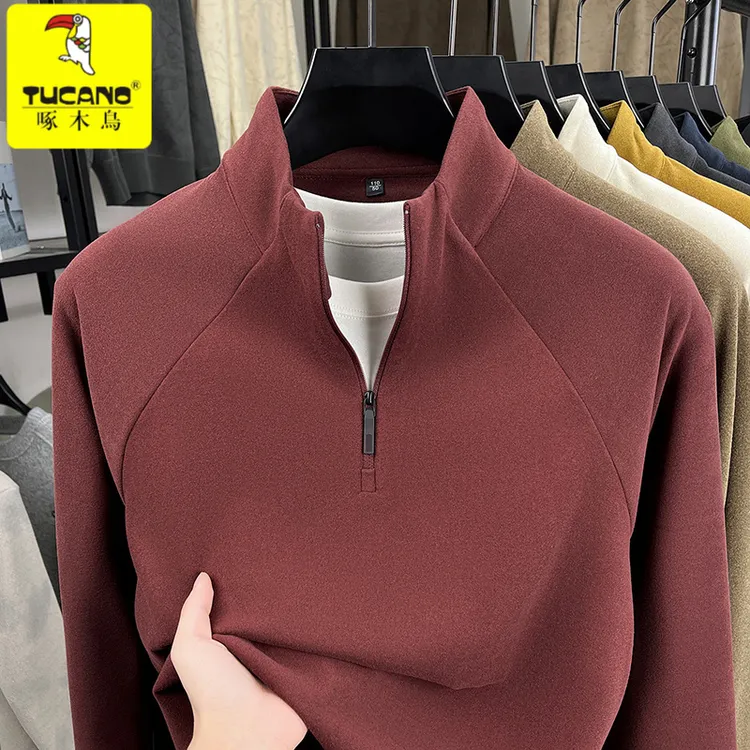 啄木鸟双面德绒半拉链高品质加厚卫衣秋冬休闲百搭高弹立领打底衫
