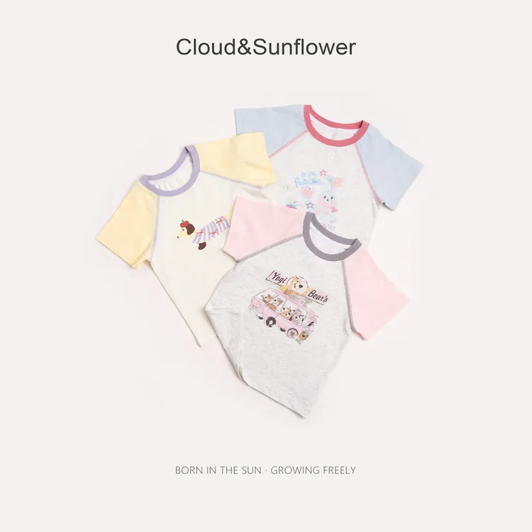 【云朵小葵】女童夏季卡通插肩圆领休闲T恤1114043