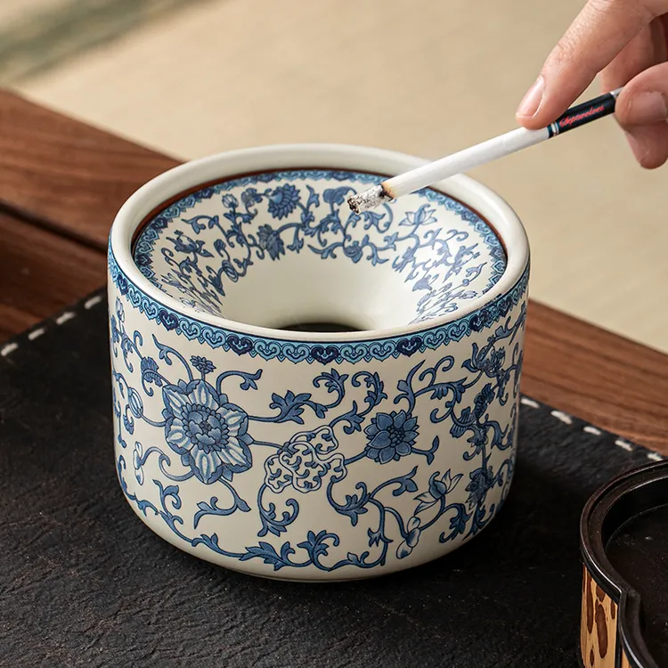 汝窑茶渣缸烟灰缸防飞灰缠枝莲茶洗陶瓷国风家用茶具配件水孟杯洗