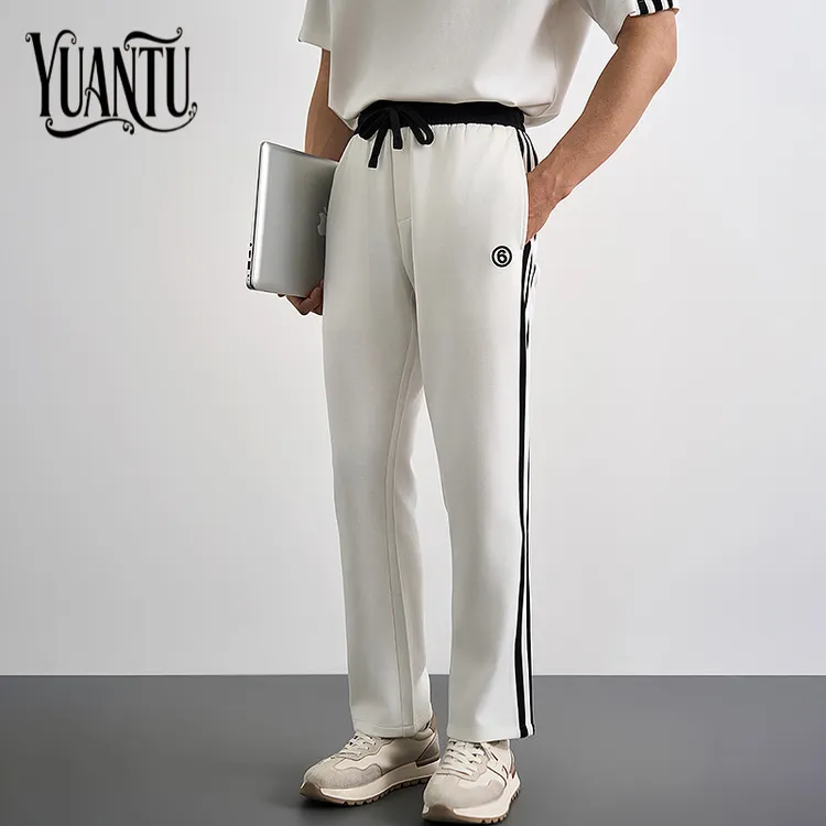 夏季高端莫代尔直筒裤撞色休闲裤子男士薄款丝滑抽绳运动裤长裤