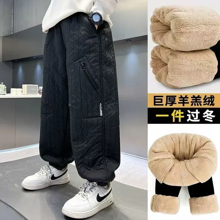 胖男童2025痞帅风加绒加厚羊羔绒冬季儿童加肥加大运动卫裤宽松版