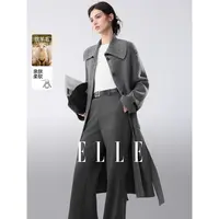 ELLE女装格雷系翻领长款针织衫2025冬季新款时髦通勤毛衣EM52416