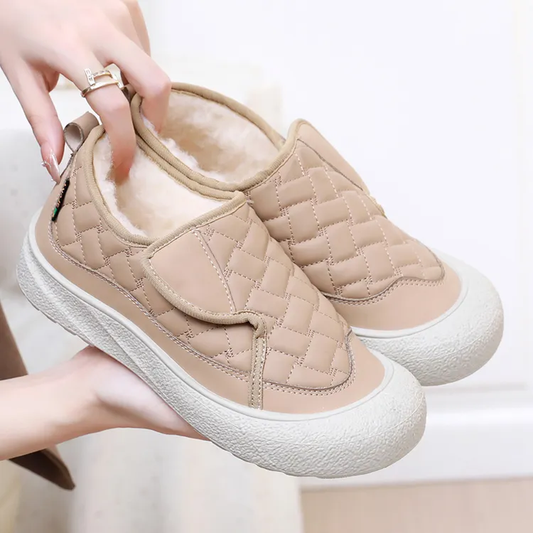 冬季新款魔术贴棉鞋女加绒加厚绵羊毛二棉鞋保暖舒适轻便妈妈鞋女