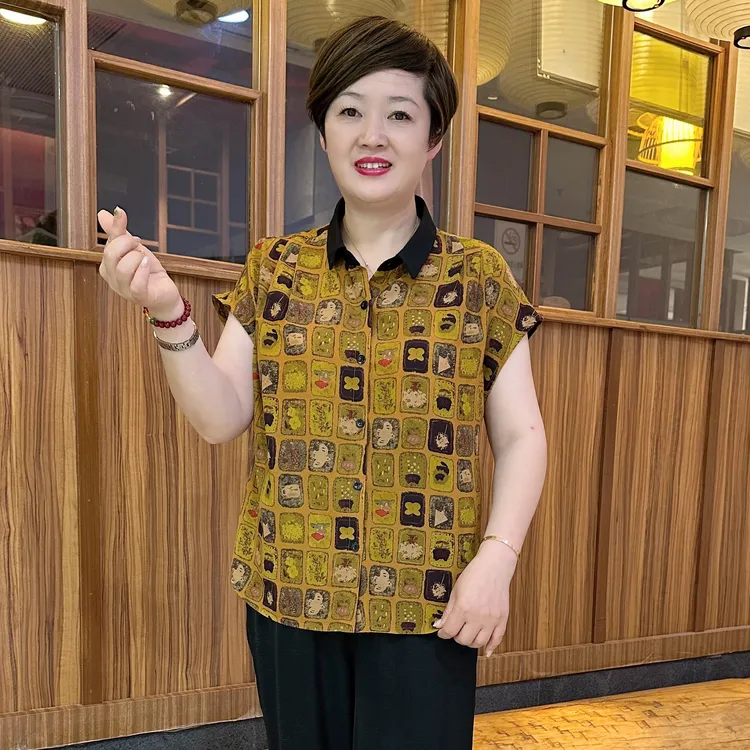 新中式国风复古优雅大气时尚印花连肩气质上衣2025年夏季新款