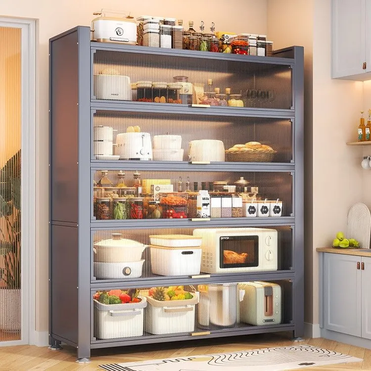 厨房多功能置物架家用储物柜微波炉调料碗柜收纳柜子落地一体橱柜