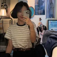 XIYE&W【留白条纹棉T】韩系宽松T恤