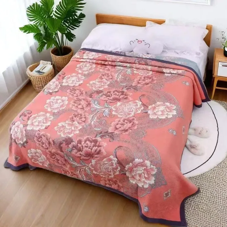 【赫拉红牡丹】2.5米超细提花轻奢加厚大床盖毯柔软双人家用款