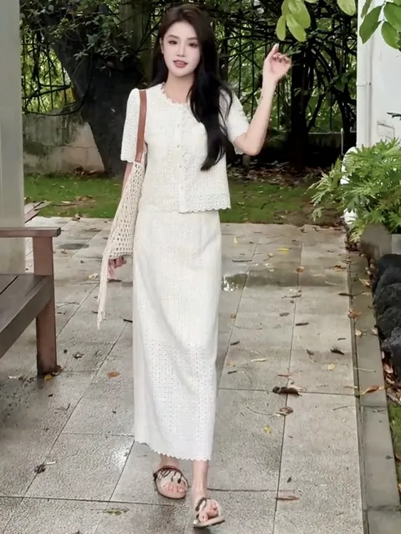 【保价大促！】只卖一周！小香风棉麻套装钩花镂空蕾丝边亚麻两件套