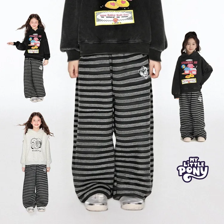 小马宝莉2025年秋冬女童加绒加厚卡通刺绣慵懒风直筒休闲裤