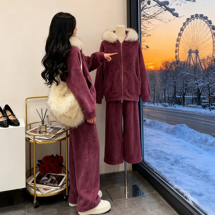 2025年秋冬季爆款松弛慵懒风连帽卫衣套装女小个子阔腿裤两件套潮