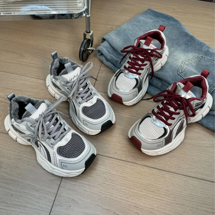 韩版透气灰色老爹鞋女2025秋新款轻便厚底运动鞋潮百搭增高休闲鞋