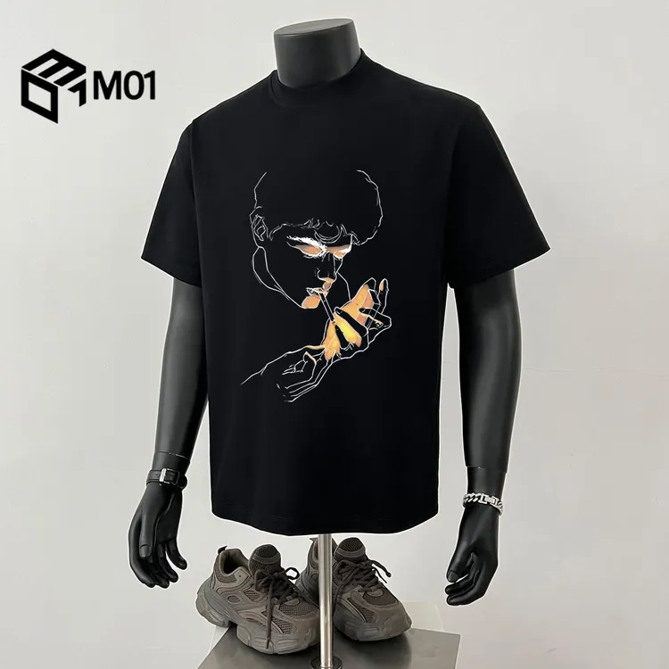 M01短袖男款夏季潮流印花半袖美式正肩宽松大码体恤衫黑色上衣T恤