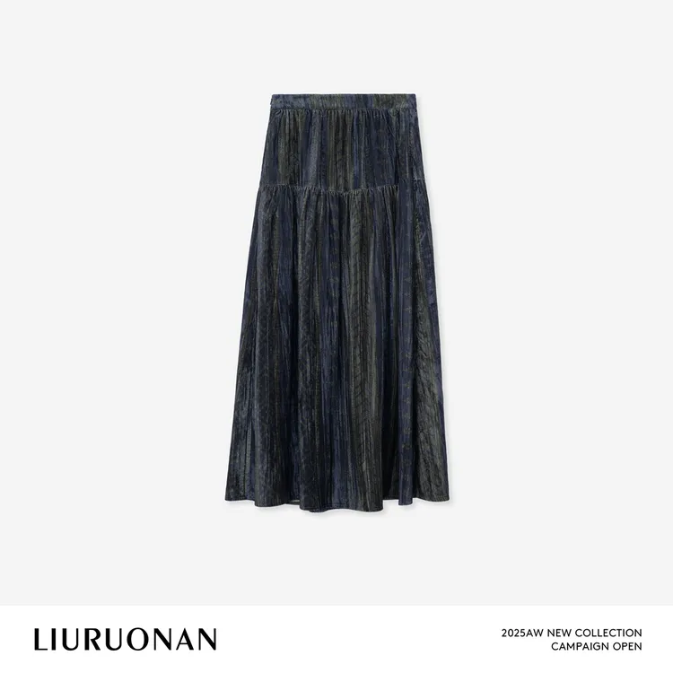 LIURUONAN 25WIN【绿光丝绒裙】复古气质肌理垂顺精致松紧腰半身裙