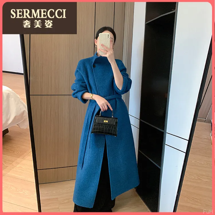 高级感休闲2025新款毛呢外套立领收腰爆款双面呢毛呢大衣