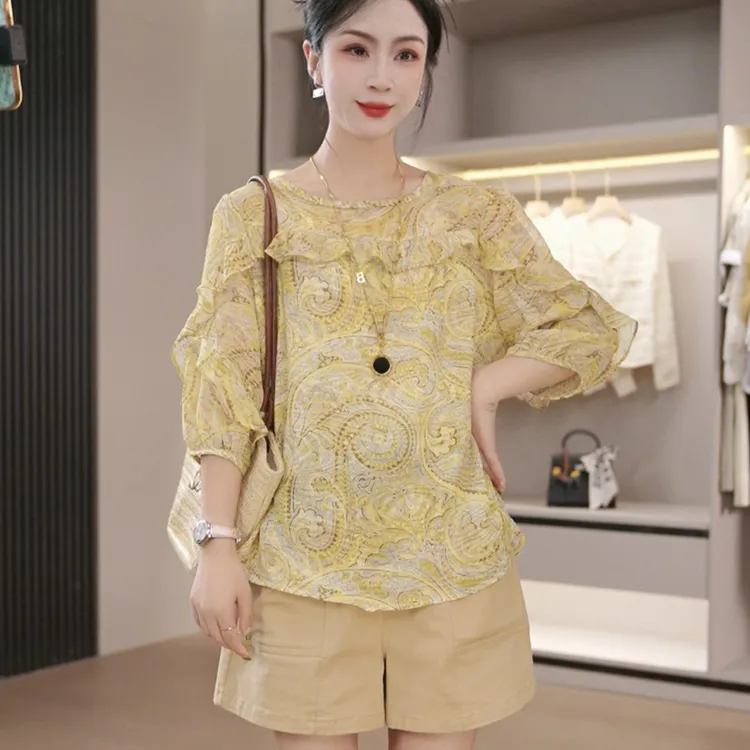 【新品】夏季新款上衣时尚洋气减龄显瘦印花衬衫女