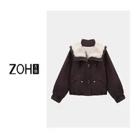 ZH404【左韩】秋冬加绒百搭翻毛领短外套 降温出游服装女 WH550097C