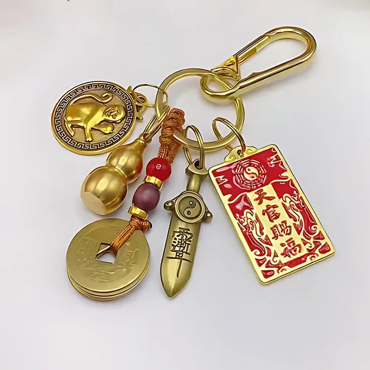 【先生推荐】十二生肖天官赐福福牌钥匙扣黄铜葫芦汽车钥匙扣随身