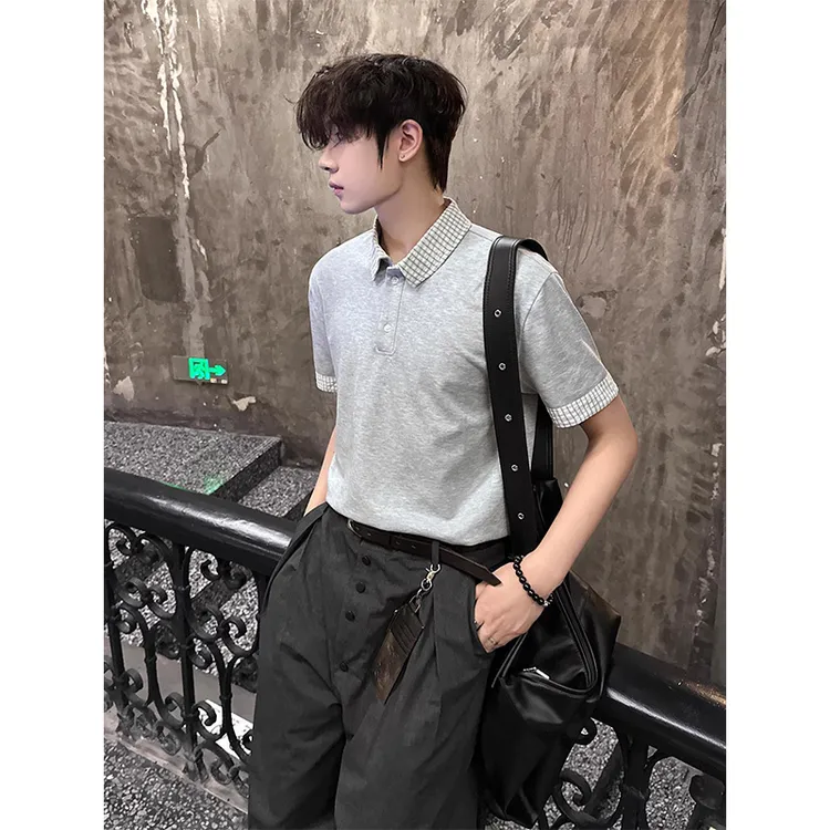假两件拼接短袖polo衫男夏季高级感轻奢翻领t恤美式重磅正肩半袖