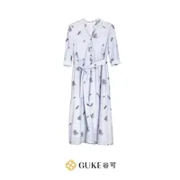 GKE/谷可LQ7598蓝色条纹绣花连衣裙女2025春夏季时尚高贵纯棉长裙