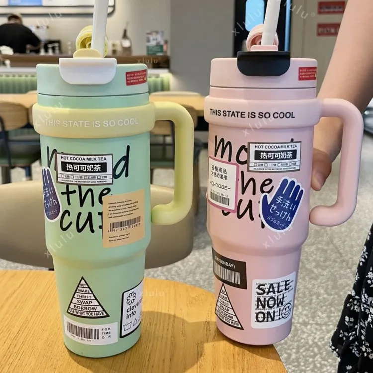 新款水杯巨无霸冰霸杯大容量不锈钢保温杯高颜值吸管杯子便携