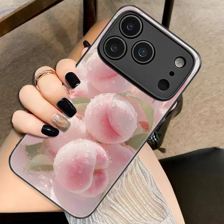 粉色水蜜桃适用于苹果17promax手机壳玻璃网红同款数码配件高级感