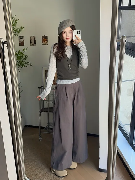 运费补贴小个子秋季韩系通勤文艺显瘦设计感高腰褶皱休闲阔腿裤女