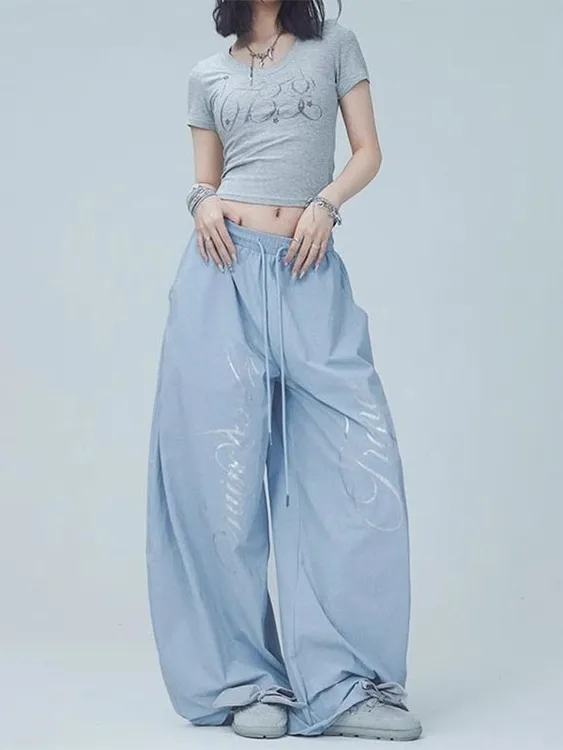 美式潮牌爵士街舞运动裤女夏季薄款速干凉感宽松大板型两穿休闲裤
