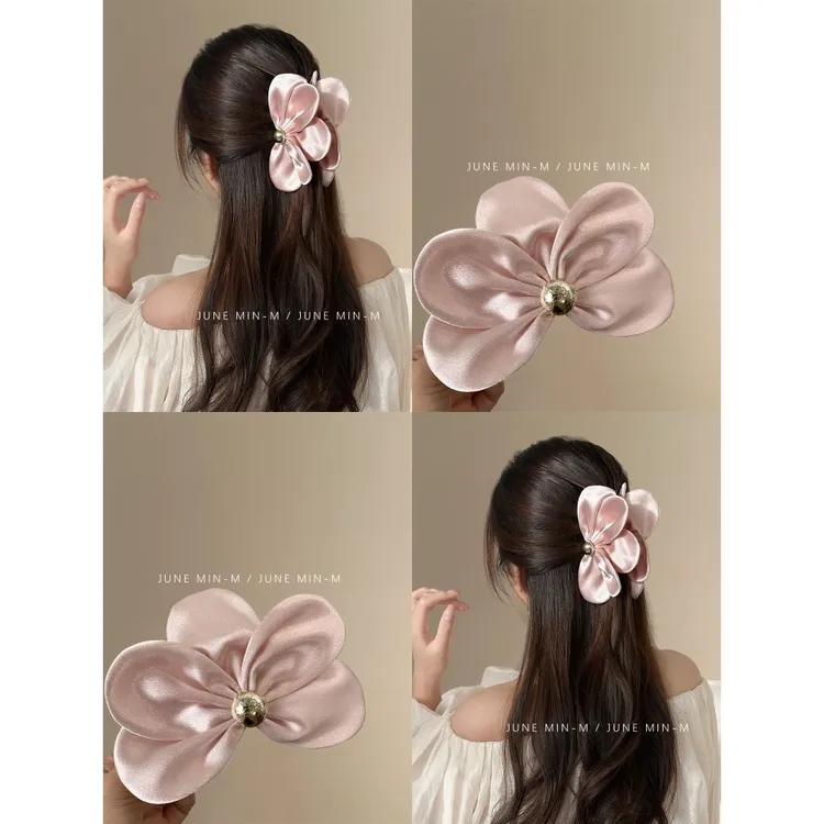 温柔限定~绝美花朵发抓缎面光泽立体花瓣发夹百搭气质时尚
