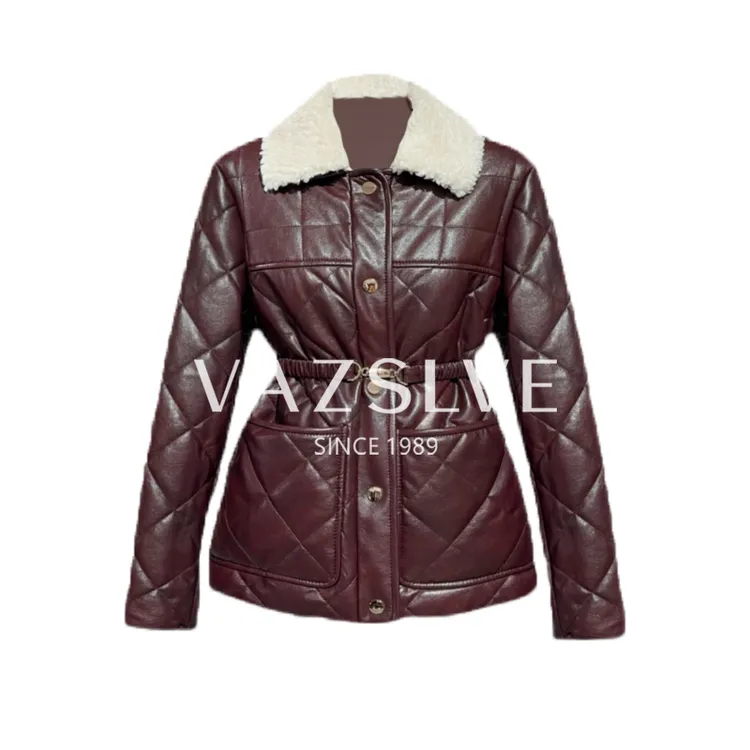 【VAZSLVE/全新奢品】捡漏桑蚕丝重工航线羊毛领真皮羊皮外套8517