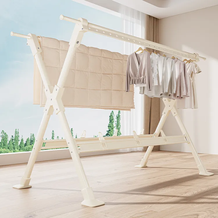 晾衣架落地折叠家用阳台凉衣服架子室内伸缩挂衣杆晒被子神器防风