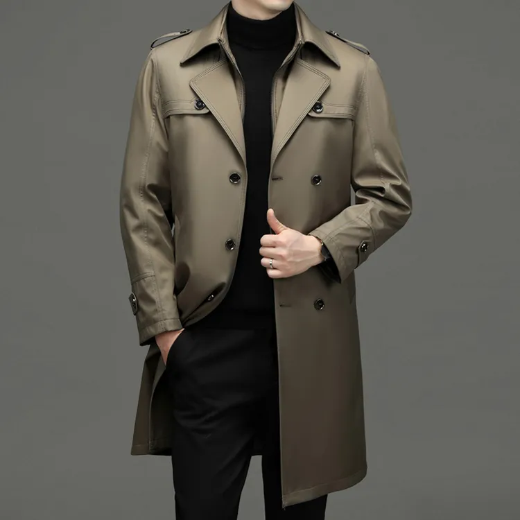 2025冬季新款男士长风衣休闲加棉内胆翻领男外套一件代发