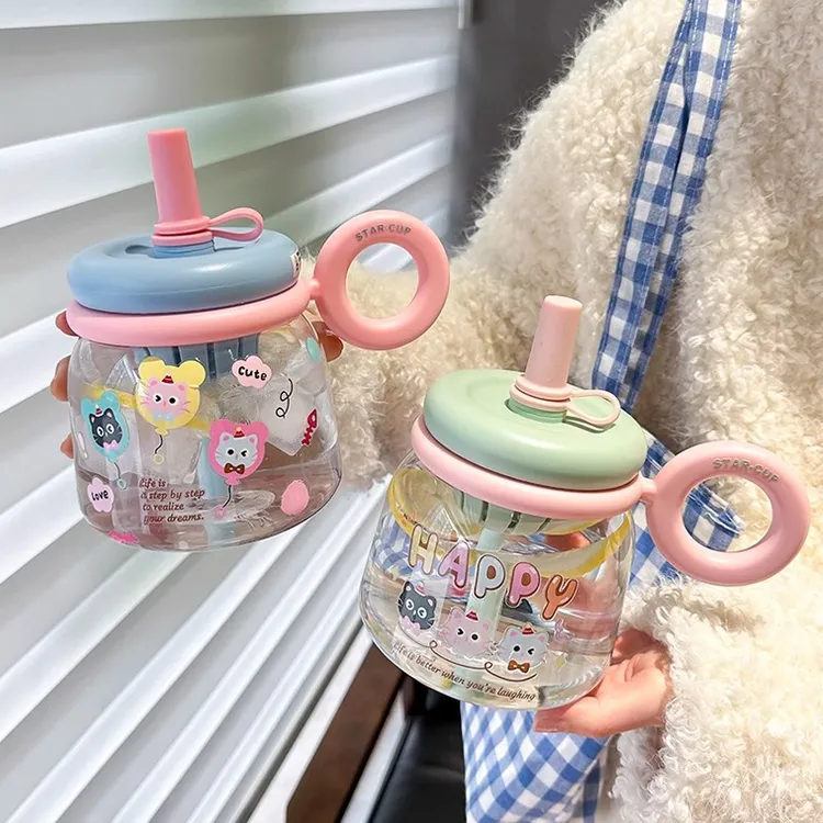 网红塑料水杯新款卡通可爱学生儿童高颜值防摔户外大容量大肚杯子