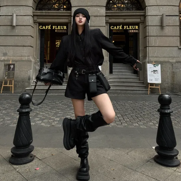 Blackgirl新款【年少有为】高级感空气层外套时尚高腰短裤套装网红