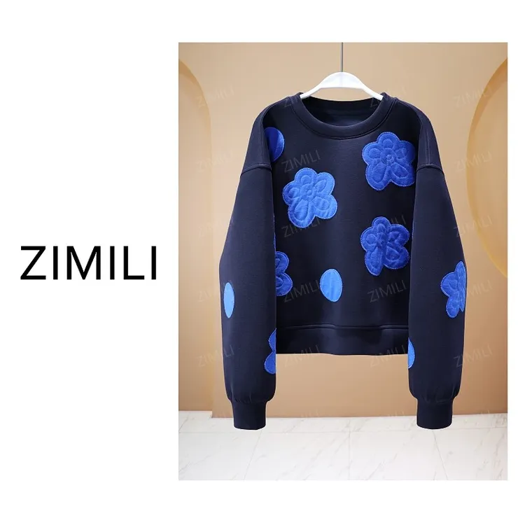 【亮哥欧货女装】冬季热暖绒加厚《蓝漾》藏蓝色亲肤超柔卫衣26586-K4