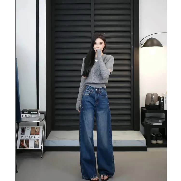 【TO&HR.GIRL】Z7829-秋季显瘦裤子女阔腿牛仔裤