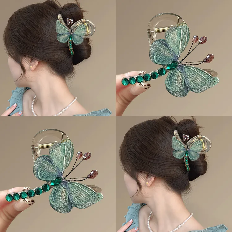 气质蝴蝶抓夹女高级感2025新款后脑勺中号鲨鱼夹发量少盘发发夹子