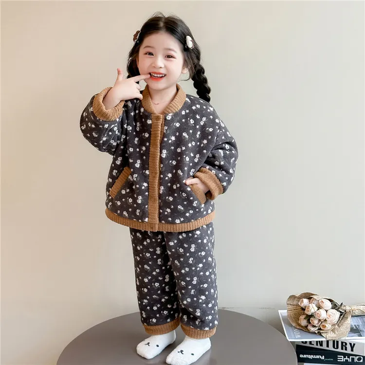 女童睡衣秋冬季珊瑚绒套装宝宝冬款双层加厚保暖儿童法兰绒家居服