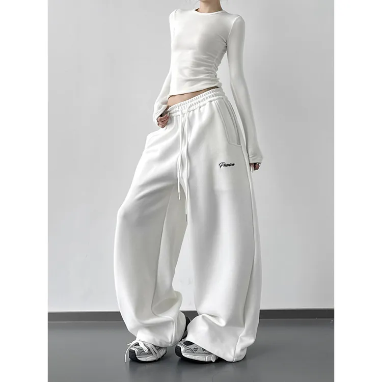 舞蹈白色运动裤女2025秋款新款高腰显瘦宽松休闲学院风阔腿卫裤