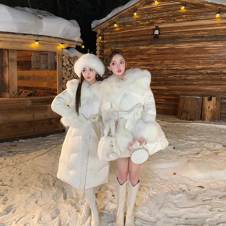 【菱格美学2.0】格纹狐狸毛领羽绒服中长款收腰外套26370/26297