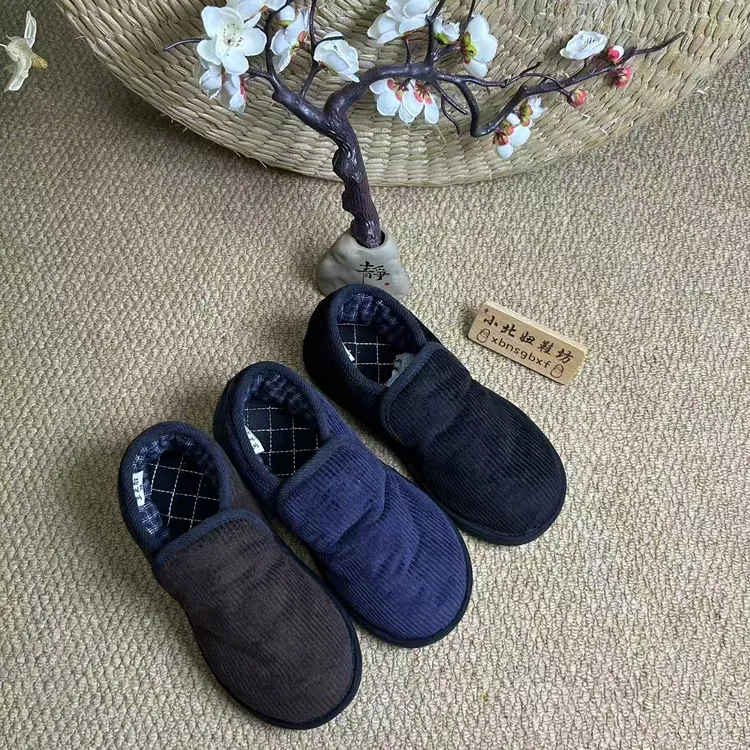 小北妞冬季新款素版灯芯绒面包鞋千层底透气软底女棉花鞋冬季棉鞋