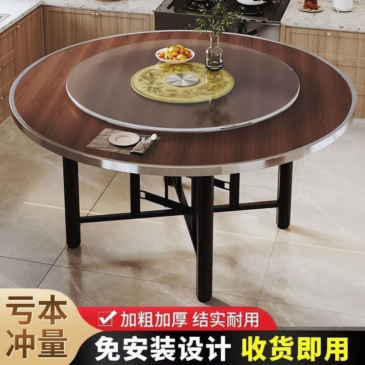 【店铺热销】加厚大圆桌12人实木大圆桌玻璃转盘餐桌食堂饭桌乡村