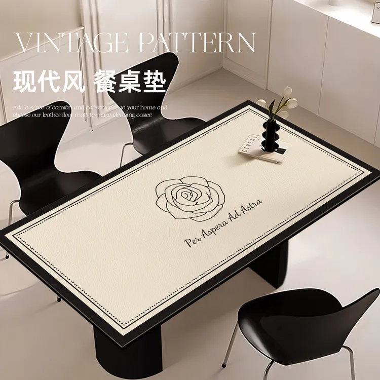 餐桌垫布免洗防水防烫高级感茶几垫子皮革条纹皮革桌垫