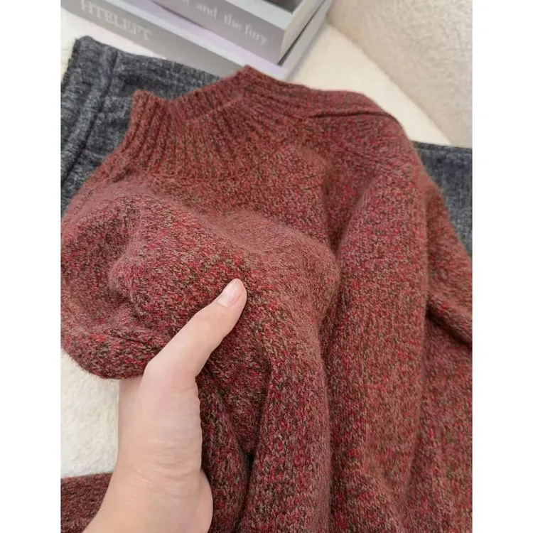 丽姐家~胭脂红洋气时尚百搭女士宽松加厚秋冬圆领上衣