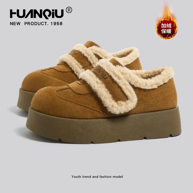 环球加绒厚底棉鞋女款2025冬季新款时尚加厚勃肯鞋小众设计女鞋