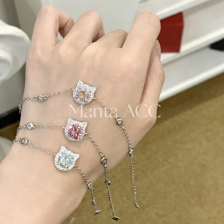 925银手链 【喵喵】｜施华钻猫咪手链可爱小猫s925银