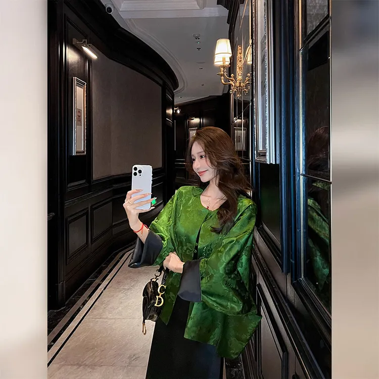 新中式国风醋酸提花短外套女2025春秋新款显瘦高级感衬衫上衣女